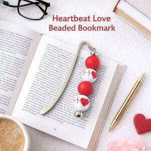 Heartbeat Love Beaded Bookmark – Red & White Medical Heart Design